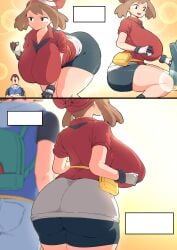 ash_ketchum ass ass_focus big_ass big_breasts big_nipples huge_ass huge_breasts may_(pokemon) nipples pokemon satoshi_(pokemon) thick_thighs tights woohyoot