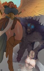 1boy 2girls after_sex ahe_gao angel cum cum_in_pussy cum_inside cum_pool demon halo_hunter huge_breasts huge_cock human_female kneeling magic:_the_gathering monster_on_female monster_on_human nonhuman_male_on_human_female sephara size_difference thick_thighs tortuga wings