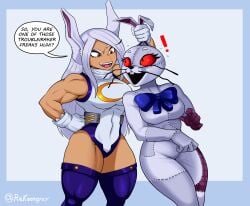 bow bowtie bunny bunny_ears bunny_girl dark-skinned_female dark_skin five_nights_at_freddy's five_nights_at_freddy's:_security_breach gloves grabbing_ears hair holding_ears hourglass_figure long_hair mirko miruko muscular muscular_female my_hero_academia rabbit rabbit_ears rabbit_girl rakoongrey red_eyes rumi_usagiyama stitches superheroine thick_thighs thighhighs thighs usagiyama_rumi vanny vanny_(fnaf) voluptuous voluptuous_female whiskers white_hair wide_hips