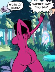 amethyst_(steven_universe) cartoon_network crystal_gem female garnet_(steven_universe) gem_(species) nude outside pearl_(steven_universe) speech_bubble steven_universe