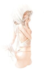 ass bare_thighs big_breasts cloak genek long_hair looking_at_viewer looking_back panties sideboob sketch sketch_page teenager three-quarter_view white_hair