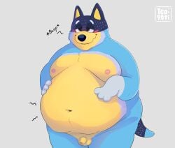 1boy absurd_res anthro armpit_hair ass bandit_heeler belly big_butt bluey_(series) body_hair clothing digital_drawing_(artwork) digital_media_(artwork) fat fat_man flaccid fur genitals hi_res male male_only nipples nude obese obese_anthro obese_male overweight overweight_anthro overweight_male pecs penis portrait precum_on_own_penis shaded slightly_chubby small_penis solo t_cayoti thick_penis vore