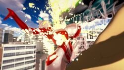 3d alien alien_girl alien_humanoid battle big_mouth biting city city_background female female_only fight fighting galactic_art large_breasts losing_fight monster original original_character saliva ultraman_(franchise) ultrawoman