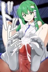 censored cum cum_on_feet dark-skinned_male foot_fetish foot_focus footjob sanae_kochiya socks soles touhou tumami