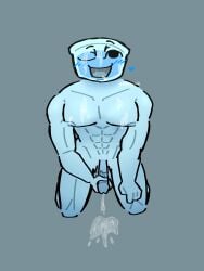 abs bara buff cum cum_on_body cum_on_face cumming cumshot dandy's_world dandys_world ejaculation facing_viewer finn_(dandy's_world) long_penis male male_only muscular muscular_male nipples on_knees pecs poipoipoiii pov simple_background simple_shading solo_male