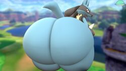 big_ass bubble_butt cindablimp game_freak huge_ass lucario nintendo outdoors pokemon pokemon_(species) solo thick_thighs wide_hips