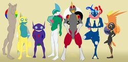 2019 4_fingers 5_toes 7boys absurd_res amphibian anthro anthrofied armor ass backsack bald bisharp biting_lip black_skin blade blue_eyes blue_skin bodypaint brown_skin circumcised claws crest drill dunsparce fairy feathers feet flaccid flexing foreskin frog gallade gem ghost green_eyes green_skin greninja grey_eyes grey_skin grin group hair hand_behind_back hand_on_butt hand_on_hip hands_together helmet hi_res hitmonchan holding_penis humanoid_feet humanoid_penis lidded_eyes lineup looking_at_viewer male male_only metal mohawk moon multicolored_eyes muscular muscular_male naughty_face nintendo nipples no_nipples orange_eyes orange_hair orange_skin penis pheanir plantigrade pokémorph pokemon pokemon_(species) pokemon_bw pokemon_dppt pokemon_gsc pokemon_rgby pokemon_rse pokemon_sm pokemon_xy presenting presenting_penis purple_skin raised_eyebrow red_eyes red_skin sableye scalie simple_background sketch slightly_chubby smile spikes sun tapu_koko teeth testicles text thick_thighs toes tongue tongue_out uncut video_games webbed_feet white_skin wings yellow_skin yin_yang yoga