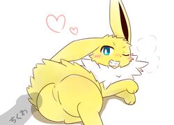 1boy 1girls 3_toes ambiguous_gender anus ass big_ass blue_eyes blush canine chest_tuft eeveelution erection feet female feral fur furry grin heart heavy_breathing human imminent_sex interspecies inviting jolteon larger_male long_ears looking_back male male_pov mammal nintendo nude one_ear_down one_eye_closed paws penis pokémon_(species) pokemon pokemon_(species) pov pussy shadow size_difference smaller_female smile snout sweat teeth text thick_thighs toes tsurikichiyuyu tuft video_games wet white_fur wide_hips wink yellow_fur