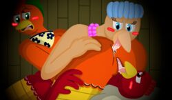 aardman_animations anthro babs_(chicken_run) bunty_(chicken_run) chicken_run ginger_(chicken_run) licking_pussy rimjob threesome yuri