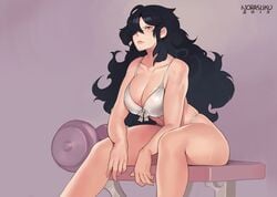 1girls big_breasts bikini black_hair bra breasts brunette cleavage daidouji_(senran_kagura) female female_only hair_over_one_eye highleg highleg_panties highleg_thong large_breasts long_hair norasuko panties senran_kagura solo sweat sweaty_breasts thong thong_panties white_panties white_thong white_thong_panties