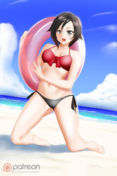 beach bikini black_hair breasts female female_only grey_eyes kimmy77 looking_at_viewer medium_breasts outdoors ruby_rose rwby short_hair solo swimsuit