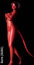 1girls 3d completely_nude completely_nude_female covering_breasts dabnis-sinbad demon_girl female female_only horns nude nude_female pinup red-skinned_female red_skin solo tail xnalara