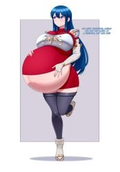 1girls alternate_version_available big_breasts blue_eyes blue_hair breasts caeda_(fire_emblem) clothed clothing english_text female female_focus female_only fire_emblem full_body hand_on_belly large_breasts light-skinned_female light_skin long_hair looking_away pregnant pregnant_female simple_background solo solo_female solo_focus standing standing_on_one_leg super_belly text timaeus