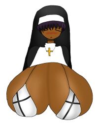 1female aubrey_(womanchester) bikini breasts bustyanon dark-skinned_female gigantic_breasts huge_breasts nun pixie_cut tomboy womanchester
