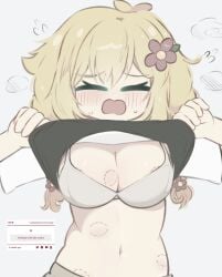 basil_(omori) bite bitemarks blonde_female blonde_hair bra fembasil_(omori) genderswap_(mtf) kerowo rule_63 shirt_lift shirt_up