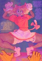 1boy 1girls ball_joints bells black_armwear black_legwear bow burgerpants cat_ears cat_tail catgirl full_body green_eyes mad_mew_mew pink_dress pink_hair pink_panties pink_tail robot robot_girl robot_joints smashmat trans_woman transfem undertale white_boots white_gloves white_paws white_skirt