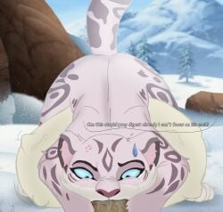 annoyed ass belly big_belly big_butt bodily_fluids chuluun confusion disney distracting_watermark duo felid fellatio female female_pred feral genital_fluids hayden_(king_hg_21) hi_res king_hg_21 lion male male/female mammal oral pantherine penile precum sex sky snow snow_leopard squirming the_lion_guard the_lion_king vore watermark