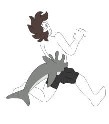 anthro black_bottomwear black_clothing black_pants bottomwear brown_hair changed_(video_game) clothing duo female fish forced forced_transformation gender_transformation genitals goo_transformation grey_body hair heart_symbol human latex latex_transformation lin_(changed) male male/female mammal marine mtf_transformation nude pants shark sinful_drawz the_shark_(changed) tiger_shark_(changed) transformation white_body