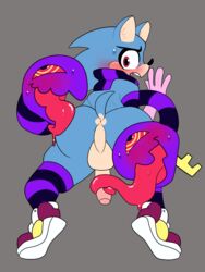 anthro ass blush clothing footwear gloves legwear male male_only monster penis presenting presenting_hindquarters scarf shoes sonic_(series) stockings sunnyhoneybone sweat thick_thighs tongue