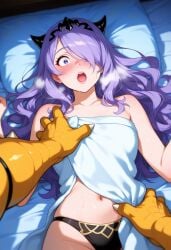 1boy 1girls ai_generated anthro anthro_on_human bed black_panties bowser breasts_grab camilla_(fire_emblem) civitai crossover female female_focus fire_emblem fire_emblem_fates furry furry_male groping_breast hair_over_one_eye hand_on_breast human human_female human_on_anthro interspecies koopa light-skinned_female light_skin long_hair male male/female mammal mario_(series) nintendo open_mouth pov purple_hair reptile scalie straight surprised tagme unseen_male_face yellow_skin
