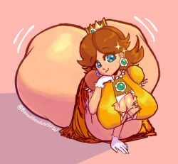 ass_expansion boxedgoodsnsfw breast_expansion huge_ass hyper_ass mario_(series) massive_ass princess_daisy stuffed_belly stuffing weight_gain