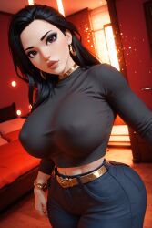 1girls 3d 3d_(artwork) ai_generated big_ass big_breasts black_hair busty goth goth_girl radnsad solo solo_female solo_focus thick_thighs toned toned_female venus_(oc)