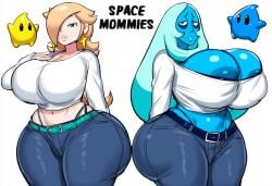 2girls ai_generated areola_outline ass ass_focus big_hips blue_diamond blue_diamond_(steven_universe) booty breasts bubble_butt cartoon_network curvaceous curvaceous_body curvaceous_female curvaceous_figure curves curvy curvy_body curvy_female curvy_figure curvy_hips diamond_authority dumptruck_ass dumptruck_butt giant_ass gigantic_ass gigantic_breasts huge_ass huge_breasts jeans large_ass large_breasts lubbasdump luma mario_(series) massive_hips midriff milf nintendo plump_ass plump_hips princess_rosalina rosalina rosetta_(super_mario_galaxy) royalty steven_universe super_mario_bros. super_mario_galaxy thick_ass thick_thighs thighs white_hair wide_hips