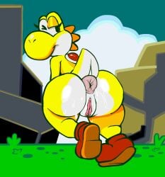 1girls anthro anus ass background bedroom_eyes big_ass dinosaur eyelashes fat_ass female female_only full_body furry furry_female furry_only huge_ass large_ass looking_at_viewer mario_(series) nintendo outdoors presenting_anus presenting_ass presenting_hindquarters presenting_pussy pussy reptile scalie self_upload shoes solo solo_female super_mario_bros. super_mario_world tail woahaldo yellow_skin yellow_yoshi yoshi