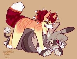 anonymous_character anthro big_ears blush canid canine duo eyewear fox glasses hybrid knife_play male male/male mammal overweight overweight_male pinned pinned_to_ground pouch_(anatomy) sideshow_bob slashophile slightly_chubby slightly_chubby_male stubble trans_(lore) trans_man_(lore)