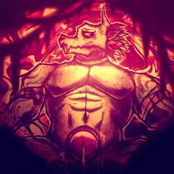 anthro barazoku big_penis bodily_fluids bone closed_eyes cum fellatio fellatio_pov genital_fluids genitals gesture heart_symbol hi_res lizard male male/male mask mask_only muscular muscular_anthro muscular_male nude oral penile penis reptile scalie sex skull solo terraria theanzelart wearing_mask witch_doctor_(terraria)