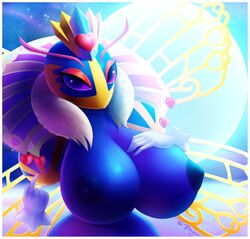 avian bee blue_feathers blue_skin breasts disembodied_hands female huge_breasts kirby_(series) kirby_triple_deluxe looking_at_viewer purple_eyes queen_sectonia redbenjamin