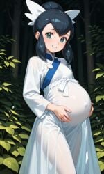 aged_up aged_up_character aged_up_female ai_generated enjoying_pregnancy forest forest_background gym_leader liza_(pokemon) pokegirl pokemon pokemon_rse pregnant pregnant_belly pregnant_female pregnant_focus