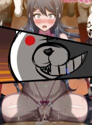 6+boys black_hair blush commentary_request crying crying_with_eyes_open cum cum_in_pussy danganronpa_(series) female glasses grey_eyes horosuke long_hair maizono_sayaka monokuma multiple_boys open_mouth red_eyes restrained smile spread_legs tears unfinished