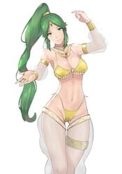 1girls arabian belly_dancer big_breasts bikini breasts female green_hair harem_outfit j@ck kid_icarus long_hair palutena ponytail see-through yellow_bikini
