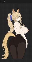 ass_focus big_breasts fat_ass horse_ears horse_girl horse_tail massive_breasts nipple_bulge no_bra no_panties pantyhose proud_face sigrid_(zenless_zone_zero) teasing_viewer visible_pussy