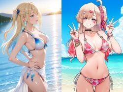 2girls ai_generated best_friends collage gyaru kedarui_aashii shirakawa_runa sisters sluts slutty_body slutty_dress slutty_female slutty_sisters slutty_smile slutty_swimsuit slutty_waist whores