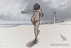 2026 2d_(artwork) animated ass beach camera camera_pov camera_view cloud clouds felix_sputnik female female_only highres naked nonsexual_nudity nude original recording running sky solo_female
