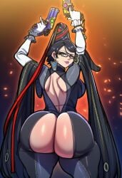 ai_generated artist_name ass_focus back_view bayonetta bayonetta_(character) behind_view big_ass big_butt bubble_butt female looking_at_viewer nintendo solo thick_thighs wqzyart