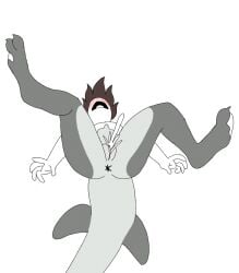 anthro black_bottomwear black_clothing black_pants bodily_fluids bottomwear brown_hair changed_(video_game) clothing cum duo female fish forced forced_transformation gender_transformation genital_fluids genitals goo_transformation grey_body hair heart_symbol human latex latex_transformation lin_(changed) male male/female mammal marine mtf_transformation nude pants shark sinful_drawz the_shark_(changed) tiger_shark_(changed) transformation vaginal_penetration white_body