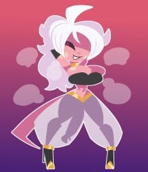 android_21 black_sclera dragon_ball futanari lottieplus majin_android_21 penis_to_the_knees penis_under_clothes pink_skin red_eyes tagme white_hair