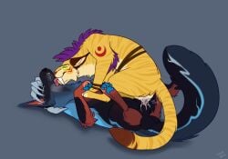 absurd_res animal_genitalia arma_(silverarma) balls bodily_fluids canid canine canis caraluca cum cum_from_vagina cum_in_vagina cum_inside digital_media_(artwork) duo ejaculation erection feet felid female female_penetrated feral feral_on_feral feral_penetrated feral_penetrating feral_penetrating_feral from_front_position fur genital_fluids genitals hi_res knot knot_tugging knotting licking licking_another licking_partner lying male male/female male_penetrating male_penetrating_female mammal neck_lick on_back pawpads paws penetration penile penile_penetration penis rae_(caraluca) sex simple_background smile spread_legs spreading tail toes tongue tongue_out vaginal_knotting vaginal_penetration vulva wolf