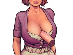 1boy 1girls 2d 2d_(artwork) big_breasts blouse boobsgames bra breasts cleavage collarbone digital_media_(artwork) disembodied_penis eyes_out_of_frame game_cg huge_breasts jenna_(warlock_and_boobs) krowly_mccormick light-skinned_female light-skinned_male massive_breasts mature mature_female mature_woman milf mommy mother paizuri paizuri_under_clothes plump_lips presenting_breasts red_hair revealing_clothes smile smiling titjob transparent_background video_game_character warlock_and_boobs white_bra