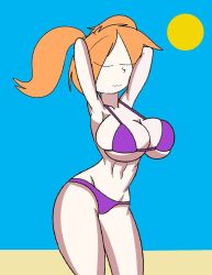 arms_behind_back arms_up beach belly belly_button big_breasts breasts chloe_smith_(oc) closed_eyes curvy curvy_body curvy_female curvy_figure large_breasts oc orange_hair original_character panties pussy sun sunny vagina voluptuous voluptuous_body voluptuous_female
