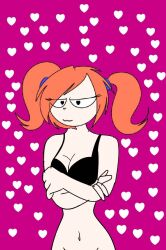 1girls arms_crossed belly breasts chloe_smith_(oc) female female_focus female_only heart heart-shaped_pupils heart_eyes heart_symbol looking_at_viewer neckline oc orange_hair original_character smile smiling smiling_at_viewer waist