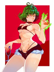 1girls abs alternate_version_available aura bare_shoulders big_breasts bikini bikini_bottom bikini_top breasts busty curly_hair curvaceous curvy curvy_female curvy_figure denim denim_shorts female female_focus female_only green_eyes green_hair hi_res high_resolution highres j.c._staff jean_shorts kabozen large_breasts light-skinned_female light_skin medium_breasts medium_hair one-punch_man shorts skindentation solo solo_female solo_focus tagme tanline tanlines tatsumaki thick_thighs thighs thong thong_straps toned toned_arms toned_body toned_female voluptuous voluptuous_female wine wine_glass