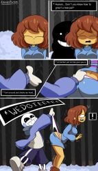 anonimop3rson bubble_butt dialogue embarrassed female_frisk frisk humiliation nervous sans surprised undertale wedgie