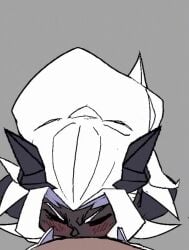 1boy 1girls angry animated blowjob blowjob_pov blush colored colorized dark-skinned_female dark_skin dom_pov duo edit fellatio female glare gonzalo_costa helltaker judgement_(helltaker) male male/female male_pov monochrome mp4 no_sound oral penis pov riosthename saliva saliva_drip saliva_trail tagme top_pov video white_eyes white_hair