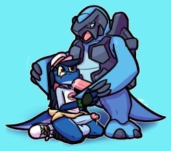 2026 4_fingers anthro anthro_on_anthro anthro_penetrated anthro_penetrating anthro_penetrating_anthro arm_grab balls big_balls big_penis black_eyes blue_balls blue_body blue_clothing blue_footwear blue_hair blue_penis blue_scales blue_shirt blue_shoes blue_topwear bodily_fluids bottomwear carracosta claws clothing cum cum_drip cum_from_mouth cum_in_mouth cum_inside cum_on_penis cute_fangs dripping duo erection eyewear fangs fellatio fingerless_gloves fingers footwear fossil_pokemon generation_5_pokemon genital_fluids genitals glans glasses gloves green_clothing green_gloves green_handwear grey_body grey_claws grey_eyewear grey_glasses grey_scales hair handwear hat headgear headwear humanoid_genitalia humanoid_penis interspecies kneeling lizard looking_at_another looking_down looking_up male male/male male_penetrated male_penetrating male_penetrating_male motion_lines nintendo oral penetration penile penis pink_clothing pink_glans pink_hat pink_headwear pink_penis pink_shirt pink_topwear pokemon pokemon_(species) purple_eyes reptile scales scalie sex shirt shoes skirt standing teeth thick_penis thick_thighs topwear ulti_(ultilix) ultilix white_clothing white_footwear white_hat white_headwear white_shirt white_shoes white_topwear yellow_bottomwear yellow_clothing yellow_sclera yellow_skirt