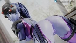 1girls 3d anus ass big_ass blizzard_entertainment blue_hair female female_only looking_back overwatch pussy solo widowmaker zugronc