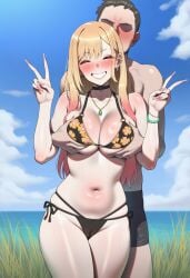 1boy about_to_have_sex ai_assisted ai_generated bikini black_bikini black_choker black_male_swimwear blonde_hair blue_sky blush bracelet breasts cameltoe cheating choker cleavage closed_eyes cloud day double_v ear_piercing earrings faceless_male female floral_print grabbing_another's_breast grabbing_from_behind gradient_hair grin groping gyaru inminent_sex jewelry kitagawa_marin large_breasts long_hair multicolored_hair navel nay_juno necklace netorare ntr ocean outdoors piercing pink_hair shiny_skin sky smile sono_bisque_doll_wa_koi_wo_suru stomach straight swimsuit thighs v